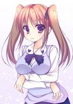  ameya_kirika blush breasts brown_hair closed_mouth crossed_arms hair_ribbon large_breasts long_hair ribbon school_uniform solo sweater_vest twintails uniform 