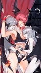  ass ass_visible_through_thighs blood breasts candle cleavage crescent_moon crusaders_quest cup demon_wings drinking_glass fangs fingerless_gloves gloves head_wings highres licking long_hair looking_at_viewer medium_breasts moon multiple_girls night pink_hair rachel_(crusaders_quest) red_eyes sky small_breasts smile squidsmith star_(sky) starry_moon starry_sky teeth tongue tongue_out white_skin wine_glass wings yellow_eyes yuri 