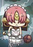  april_fools bridal_veil chibi fate/apocrypha fate/grand_order fate_(series) frankenstein's_monster_(fate) hair_over_eyes mace official_art pink_hair riyo_(lyomsnpmp) solo veil weapon 