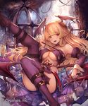  bangs bat boots breasts buckle coppelia_(futamine) cygames fangs head_wings highres large_breasts red_eyes solo thigh_boots thighhighs underboob vampire 