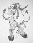  anthro areola big_breasts bovine breasts cattle eyes_closed female grey_background growlybeast hooves horn huge_breasts hyper hyper_breasts mammal monochrome nipples nude simple_background smile solo standing thick_thighs traditional_media_(artwork) 
