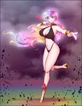  1girl bracelet breasts cleavage clouds earring full_body grin high_heels jewelry large_breasts long_hair looking_at_viewer my_little_pony my_little_pony_friendship_is_magic navel necklace princess_celestia purple_eyes scorpdk shoes smile solo swimsuit teeth watermark 