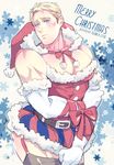  blonde_hair blue_eyes garter_straps hat jo_(artist) male_focus manly marvel santa_costume santa_hat solo steve_rogers thighhighs 