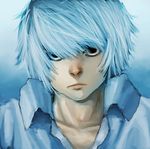  collared_shirt death_note gradient gradient_background looking_at_viewer male_focus near solo white_hair 