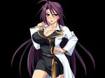  ahegao angry animated animated_gif areolae blush breasts cleavage clenched_teeth hoshoku_game large_breasts long_hair looking_at_viewer mind_break nipples open_mouth purple_eyes purple_hair solo tongue tongue_out 