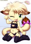  2016 annie_(little_tails) bbmbbf bell bra cat clothing collar cute feline female inviting legwear little_tails mammal one_eye_closed palcomix ribbons stockings thong underwear 