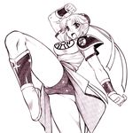  ass breasts chinese_clothes dr.p dragon_quest dragon_quest_dai_no_daibouken leg_lift maam medium_breasts monochrome open_mouth short_hair shouting simple_background solo thighs white_background 