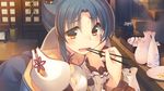  amazuyu_tatsuki animal_ears atui_(utawareru_mono) blue_hair brown_eyes chopsticks game_cg holding holding_chopsticks indoors official_art open_mouth solo tears utawareru_mono utawareru_mono:_itsuwari_no_kamen 