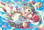  dress food green_eyes green_hair hatsune_miku long_hair macaron nail_polish pantyhose pink_hair solo striped striped_legwear tahya twintails vertical-striped_legwear vertical_stripes very_long_hair vocaloid 