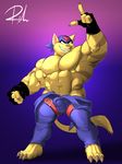  2016 abs anthro balls biceps big_balls big_bulge big_muscles blush brown_fur bulge cat chance chance_furlong claws clothed clothing dildo feline flight_suit fur furlong hat hi_res huge_balls huge_penis looking_at_viewer male mammal muscular muscular_male pants paws penis pose reclamon sex_toy shirt solo stripes swat_kats swatkats t-bone 