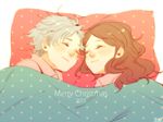  1girl avengers:_age_of_ultron blanket bloom brown_hair christmas kyosuke marvel pietro_maximoff siblings silver_hair sleeping wanda_maximoff white_hair 