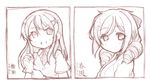  :d adjusting_clothes adjusting_gloves blush bow character_name commentary_request drill_hair gloves hair_bow hair_ornament hairclip harukaze_(kantai_collection) highres japanese_clothes kanon_(kurogane_knights) kantai_collection kimono long_hair looking_at_viewer monochrome multiple_girls open_mouth oyashio_(kantai_collection) school_uniform short_sleeves smile twin_drills vest 