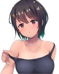  bare_shoulders breasts brown_eyes brown_hair cleavage dyson_(edaokunnsaikouya) looking_at_viewer medium_breasts one-piece_swimsuit original parted_lips school_swimsuit simple_background solo swimsuit tan white_background 