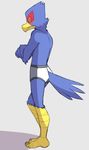  annoyed avian barefoot blush briefs clothed clothing crossed_arms falco_lombardi looking_back male nintendo sketch solo standing star_fox thegreatmatsutzu tight_clothing topless underwear video_games 