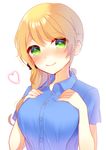  bad_id bad_pixiv_id black_scrunchie blonde_hair breasts caucasian ellen_baker green_eyes hair_ornament hair_scrunchie highres large_breasts long_hair looking_at_viewer low_ponytail mafuyu_(chibi21) new_horizon non-asian scrunchie sketch smile solo 