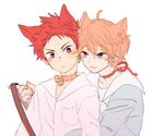  blush cat_ears high_speed! male_focus multiple_boys pink_hair purple_eyes red_hair ribbon shigino_kisumi shiina_asahi utage 
