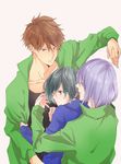  brown_hair green_eyes green_hair high_speed! kirishima_ikuya kirishima_natsuya male_focus multiple_boys purple_hair red_eyes sasagu serizawa_nao 