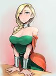  bianca blonde_hair blue_eyes bracelet braid breasts cape choker cleavage dragon_quest dragon_quest_v earrings hair_over_shoulder highres jewelry large_breasts long_hair misonou_hirokichi single_braid smile solo 