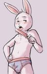  anthro arthur_(series) big_ears blush briefs bulge buster_baxter clothed clothing cub dandi food front_view half-closed_eyes hand_on_hip holding_food holding_object lagomorph licking looking_away low-angle_view male mammal navel pinup pose rabbit sketch solo suggestive suggestive_food sweat tongue tongue_out topless underwear young 