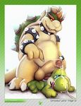  2016 3_toes absurd_res ambiguous_gender anthro balls belly big_balls big_dom_small_sub big_penis blue_eyes bowser collar cum cum_on_face cum_string domination duo erection fangs half-closed_eyes hi_res humanoid_penis jetshark koopa licking licking_lips looking_down lying male male/ambiguous male/male mario_bros nintendo on_front on_top orange_eyes penis plantigrade pointing scalie sex sharp_teeth size_difference smirk spiked_armlet spiked_bracelet spiked_collar standing teeth toes tongue tongue_out uncut video_games yoshi 