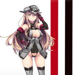  adapted_costume ass_visible_through_thighs bismarck_(kantai_collection) blonde_hair blue_eyes breasts elbow_gloves gloves hand_on_headwear hand_on_hip hat hiememiko imperial_german_flag kantai_collection latex long_hair medium_breasts nipple_cutout nipple_piercing nipples piercing solo thighhighs 