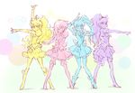  ahoge blake_belladonna blush boots bow cosplay cure_fortune cure_fortune_(cosplay) cure_honey cure_honey_(cosplay) cure_lovely cure_lovely_(cosplay) cure_princess cure_princess_(cosplay) embarrassed facial_scar hair_bow happinesscharge_precure! highres iesupa knee_boots magical_girl multiple_girls pose precure ruby_rose rwby scar skirt thigh_boots thighhighs weiss_schnee wide_ponytail yang_xiao_long 