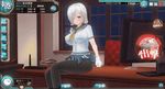  3d animated animated_gif blue_eyes bouncing_breasts breasts custom_maid_3d_2 desk hairclip hamakaze_(kantai_collection) kantai_collection large_breasts school_uniform serafuku silver_hair skirt ugoira underwear user_interface 