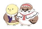  animalization bird capelet chick eurasian_tree_sparrow full_body hairband mizuhashi_parsee no_humans scarf simple_background sparrow taiki_(ozone) touhou white_background wings 