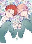  flower gakuran high_speed! male_focus multiple_boys pink_hair purple_eyes red_hair shigino_kisumi shiina_asahi utage 