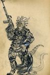  2016 anthro argonian balls bodysuit camo clothing collar costume digitigrade domination dragon duo feathers gun hi_res holding_leash holding_object horn leash licking male male/male male_domination medial_ring military monochrome pencil_(artwork) penis precum ranged_weapon reptile rubber sairaks scalie sideways_oral skinsuit the_elder_scrolls thorphax tight_clothing tongue tongue_out traditional_media_(artwork) tush uniform video_games weapon 