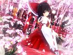  3d cherry_blossoms commentary hakurei_reimu highres japanese_clothes kurogoma_(meganegurasan) miko mikumikudance petals shrine solo touhou 