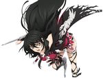  absurdres bandaged_arm bandages bare_shoulders belt black_choker black_hair braid choker highres long_hair looking_at_viewer side_braid solo tales_of_(series) tales_of_berseria torn_clothes velvet_crowe very_long_hair weapon white_hair yellow_eyes 