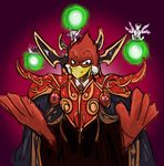  2016 anthro armor avian avian_(starbound) beak brown_eyes cloak clothing digital_media_(artwork) feathers gastropod jewelry kobold looking_at_viewer magic magic_user maladash male orb ornate_armor red_feathers simple_background smile smirk snail starbound tatsuchan18 video_games warcraft white_feathers wings 