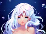  air_bubble artist_name blue_eyes bubble closed_mouth collarbone highres hyanna-natsu long_hair looking_at_viewer nude original pink_lips portrait silver_hair smile solo underwater water wavy_hair 