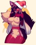  anthro breasts candy candy_cane canine christmas curvaceous featureless_crotch female food garter hat holidays junebuq looking_at_viewer mammal nipples santa_hat solo standing thick_thighs wide_hips 