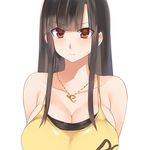  bad_id bad_pixiv_id black_hair breasts brown_eyes cleavage frown jewelry large_breasts long_hair looking_at_viewer necklace sideboob simple_background solo white_background yostxxx 