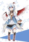  adapted_costume alternate_costume ara_(shbm) bird_wings black_legwear blush book boots dress full_body head_wings horns kneehighs layered_dress long_sleeves looking_at_viewer open_mouth pointy_ears red_eyes ribbon solo tokiko_(touhou) touhou white_background wide_sleeves wings 