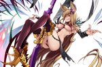  :q absurdly_long_hair animal_ears ass blonde_hair bow_(weapon) breasts chain covered_nipples detached_sleeves erune giji_eizan granblue_fantasy high_heels highres large_breasts long_hair metera_(granblue_fantasy) nipple_piercing nipple_rings piercing smile solo thighhighs tongue tongue_out torn_clothes underboob very_long_hair weapon yellow_eyes 