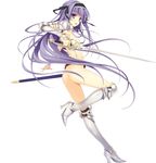  absurdres armor armored_boots boots breasts fujimori_yuu highres koikishi_purely_kiss long_hair no_bra no_panties purple_eyes purple_hair simple_background small_breasts smile smiley_face solo sword weapon white_background yuuki_hagure 