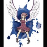  alternate_costume arms_behind_back arudente bare_shoulders bird_wings brown_eyes dress full_body looking_at_viewer mystia_lorelei pink_hair short_hair smile solo touhou wings 