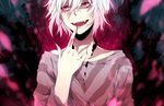  accelerator glowing glowing_eyes issa_(sorako45) jewelry male_focus necklace red_eyes shirt smile solo striped striped_shirt to_aru_kagaku_no_railgun to_aru_majutsu_no_index white_hair 