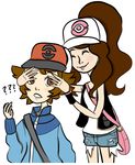  1girl bag baseball_cap blue_eyes brown_eyes brown_hair denim denim_shorts hat jacket pokemon pokemon_(game) pokemon_bw ponytail shorts touko_(pokemon) touya_(pokemon) vest 