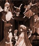  bad_id bad_pixiv_id cirno colonnade column daiyousei flandre_scarlet hiyoru hong_meiling izayoi_sakuya koakuma long_hair looking_back magic_circle maid maid_headdress monochrome multiple_girls patchouli_knowledge pillar remilia_scarlet rumia sepia the_embodiment_of_scarlet_devil touhou very_long_hair 