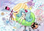  aqua_eyes aqua_hair bracelet couch fish gin_(oyoyo) globe hair_ribbon hatsune_miku heart jewelry long_hair planet ribbon sitting solo star striped tears telescope twintails vertical_stripes very_long_hair vocaloid whale 