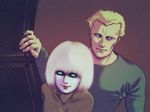  1girl android blade_runner blonde_hair blue_eyes bob_cut cyberpunk facepaint humming_zero lips pris replicant roy_batty rutger_hauer science_fiction white_hair 