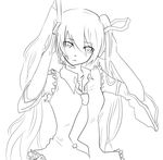  :&lt; aliceecila arms_up bad_id bad_pixiv_id detached_sleeves greyscale hatsune_miku headset long_hair monochrome necktie sketch solo twintails very_long_hair vocaloid 