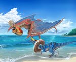  beach cloud day doughnut_innertube dragon highres innertube monster_hunter nagakura_(seven_walkers) no_humans ocean outdoors sky velocidrome water waves wyvern yian_kut-ku 