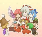  bad_id bad_pixiv_id book chen child cirno flandre_scarlet fujiwara_no_mokou hikimaru kirisame_marisa moriya_suwako multiple_girls mystia_lorelei open_book reading sitting team_9 touhou wriggle_nightbug younger 