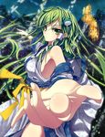  beckoning detached_sleeves foreshortening frog glycyrrhizae green_eyes green_hair hair_ornament hands kochiya_sanae long_hair palms snake solo touhou 