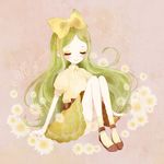  bad_id bad_pixiv_id blush bow closed_eyes dress flower green_hair hairband heart long_hair original poco24 ribbon sitting smile solo 